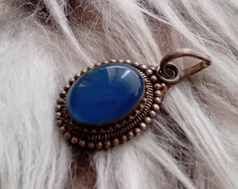 Lovely Vintage Silver Pendant With Blue Agate, 1990's