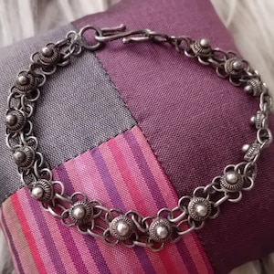 Indonesian Vintage Silver Bracelet With Traditional Knob Floral Pattern, Indonesia 2000's