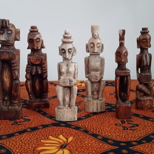 Six Vintage Wooden Handcarved Dayak Hampatong/Guardian Figurines, Kalimantan Borneo Indonesian Archipelago 1980&#39;s