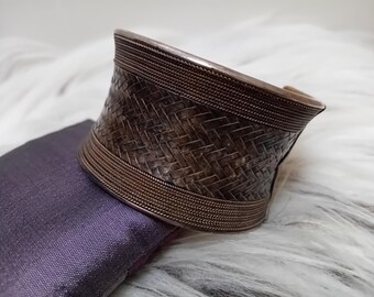 Hill Tribe Silver Cuff Bracelet With Snake Skin Pattern, Laos Southeast Asia Second Half Twentieth Century