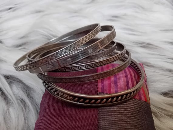 Six Matching Bali Hindu Silver Bangle Bracelets, Bali - Indonesia, Second Half Twentieth Century View 2