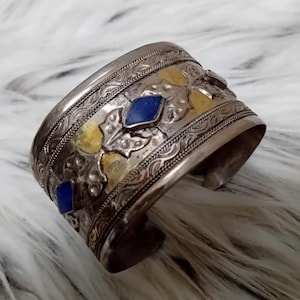 Adorable Nepalese Lightweight Silver Cuff Bracelet with Stones, Nepal Asia Second Half Twentieth Century
