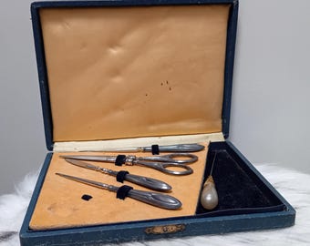 Antique Sewing Kit in Box, Art Nouveau ca. 1890 - Western Europe