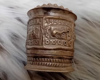 Antique Lao Silver Betel Nut Container/Little Box with Cute Animal Patterns, Laos Southeast Asia 19th Century
