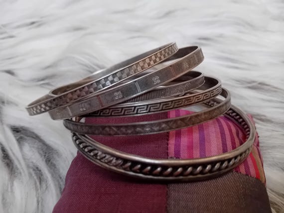 Six Matching Bali Hindu Silver Bangle Bracelets, Bali - Indonesia, Second Half Twentieth Century