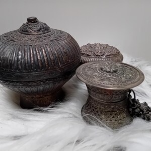 A Set of Three Ancient Silver Lao Betel Boxes, 18th Century Laos Southeast Asia