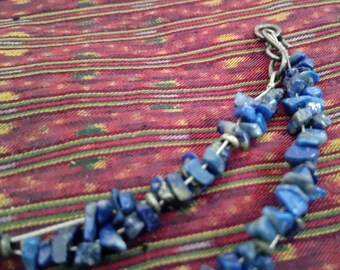 Lapis Lazuli Vintage Delicate Strung Beaded Necklace, Location Unknown Second Half Twentieth Century