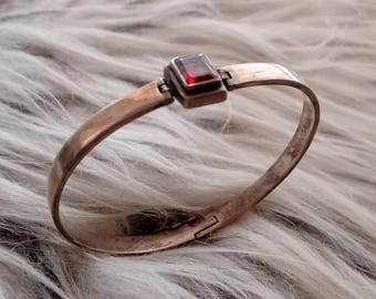 Vintage Indonesian Modern Silver Bracelet Adorned With Red Glass, Jakarta - Indonesia 2000's