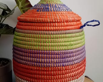 West African Vintage Colorful Handmade Basket, Senegal - West Africa 2000's