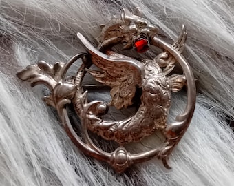 Antique Orientalism Silver Dragon Brooch, Western Europe 19th Century