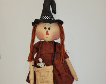 Halloween witch doll pattern, Raggedy and her bag of Tricks, Witch shoes, Sewing DIY Halloween pattern, Raggedy cloth doll pattern, HFTH138