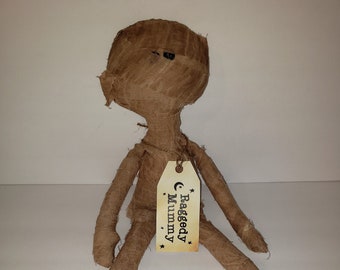 Primitive Halloween Raggedy Mummy Doll, zombie mummy decoration, Fall Halloween decor, Homespun from the Heart dolls