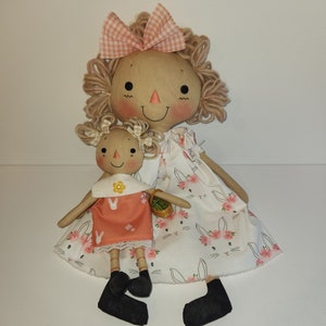 Raggedy Cloth doll Set Mom and baby girl in matching Easter outfits, Mother's day Gift, Nursery Decor, Spring, Homespun from the Heart dolls