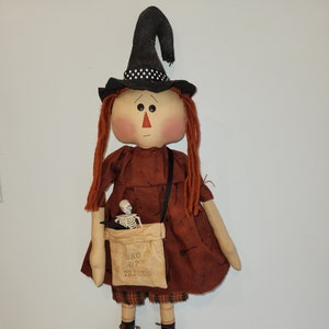 Halloween witch doll pattern, Raggedy and her bag of Tricks, Witch shoes, Sewing DIY Halloween pattern, Raggedy cloth doll pattern, HFTH138