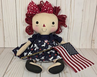 Patriotic America 250 raggedy Summer decor, Homespun from the Heart Dolls