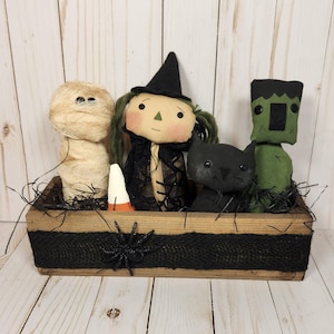 Primitive Halloween Decor PDF Pattern – Witch, Mummy, Frank, Cat, Candy Corn – Homespun from the Heart Digital Download HFTH144