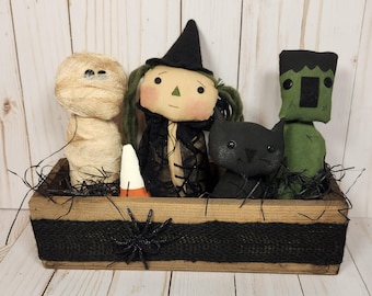 Primitive Halloween Decor PDF Pattern – Witch, Mummy, Frank, Cat, Candy Corn – Homespun from the Heart Digital Download HFTH144
