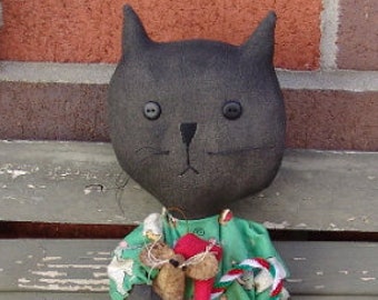 Primitive Christmas Cat with Mouse pattern, Christmas Kitty Cat pattern, Christmas sewing DIY Gifts, HFTH203