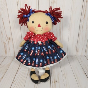 Firecracker Patriotic Americana raggedy doll, Summer Tier tray decor, Americana USA proud, Military gift, Homespun from the Heart Dolls