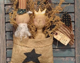 Primitive Americana Pattern Uncle Sam and Lady Liberty, Extreme Primitive, Homespun from the Heart HFTH112