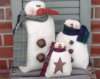 Country snowmen pattern 3 sizes, primitive country snowmen, snowman pattern, chenille snowman, HFTH159