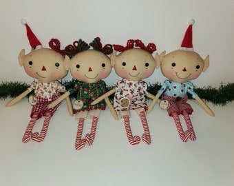 Primitive Christmas Elf doll pattern, 14 inch raggedy Elf doll pattern, Gift giving, craft show stock, Christmas Sewing pattern, HFTH189