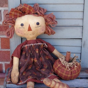 Primitive Fall raggedy Doll pattern, Harvest Ann Raggedy with Pumpkin pattern, Halloween decor, Homespun from the Heart patterns, HFTH193
