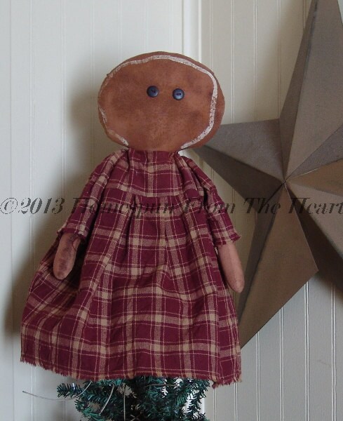 Primitive Christmas Gingerbread Tree Topper Doll Pattern, Sewing DIY ...