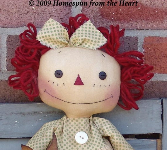 Primitive Raggedy Ann Doll With Daisy pattern, raggedy doll, cloth doll pattern, daisy pattern, HFTH158