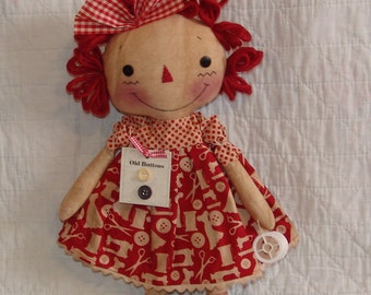 Primitive Raggedy Cloth Doll Pattern, Craft Raggedy Doll Pattern, sewing doll, HFTH215