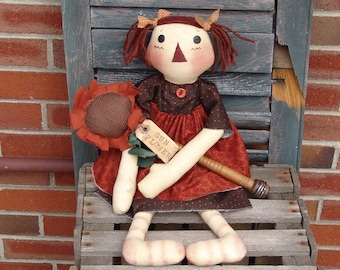 Tournesol et motif de poupée en lambeaux Tournesol de Sara, décor de récolte d'automne, Homespun du motif de coeur, HFTH128