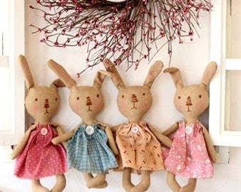 Modèle de poupée en tissu primitif lapin, motif primitif de lapins grungy, motif lapin de Pâques, HFTH191