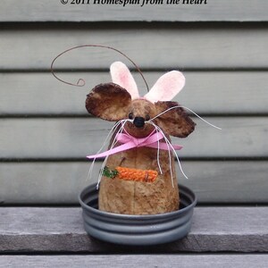 Primitive Easter peter Cottontail mouse Easter mouse Bunny Mouse with carrot Homespun from the Heart mouse of the month image 2