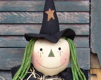 Raggedy Witch Cloth Doll pattern, Primitive Witch and Kitty Pattern, primitive Halloween Pattern, Homespun from the Heart HFTH123