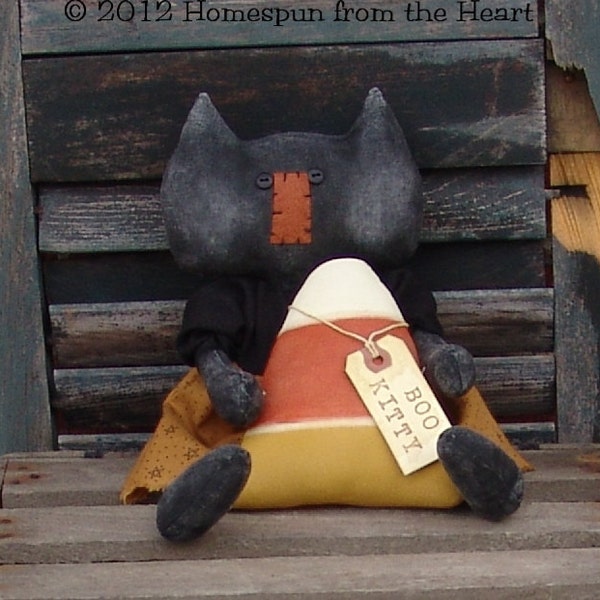 Primitive Cloth Cat Doll pattern | Boo Kitty with Candy Corn | Halloween Black cat pattern | Homespun from the Heart patterns HFTH120