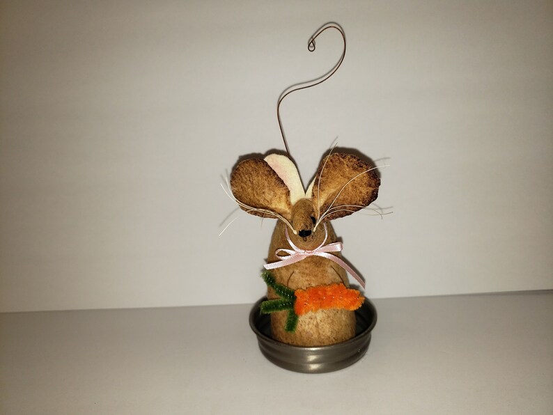 Primitive Easter peter Cottontail mouse Easter mouse Bunny Mouse with carrot Homespun from the Heart mouse of the month image 7