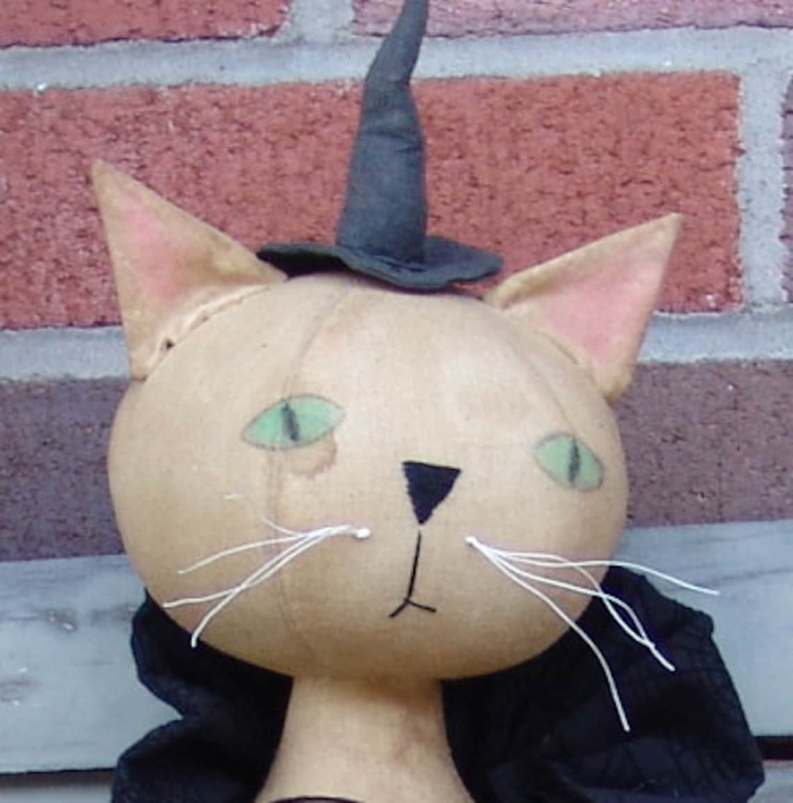 Primitive Leaping Cat Pattern Primitive Halloween Round Head Cat Pattern, Salem Cat Witch and Mouse ...
