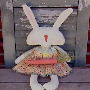 Easter bunny pattern with Carrot Nose, Primitive Easter Decor, White bunny doll, HFTH198