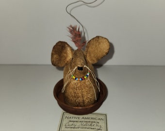 Primitive Handmade Native American Mouse, Thanksgiving Mouse Decor, Collectible Mouse, Birthday gift, unique gift,  Homespun from the Heart