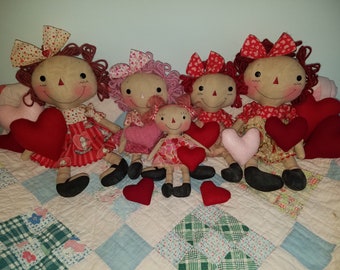 Primitive raggedy Cloth Doll pattern, Little Sweeties Valentine's Day sewing pattern, 3 size dolls and Hearts pattern, HFTH222