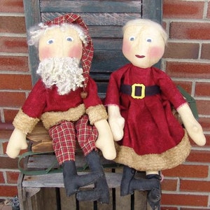 Primitive Christmas Santa Dolls pattern, Mr. and Mrs. Claus Doll, Santa doll set pattern, Raggedy dolls, HFTH134