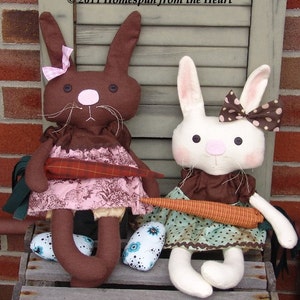 Bunny cloth dolls Pattern for Easter, Bunny and carrots and eggs sewing pattern, HFTH183