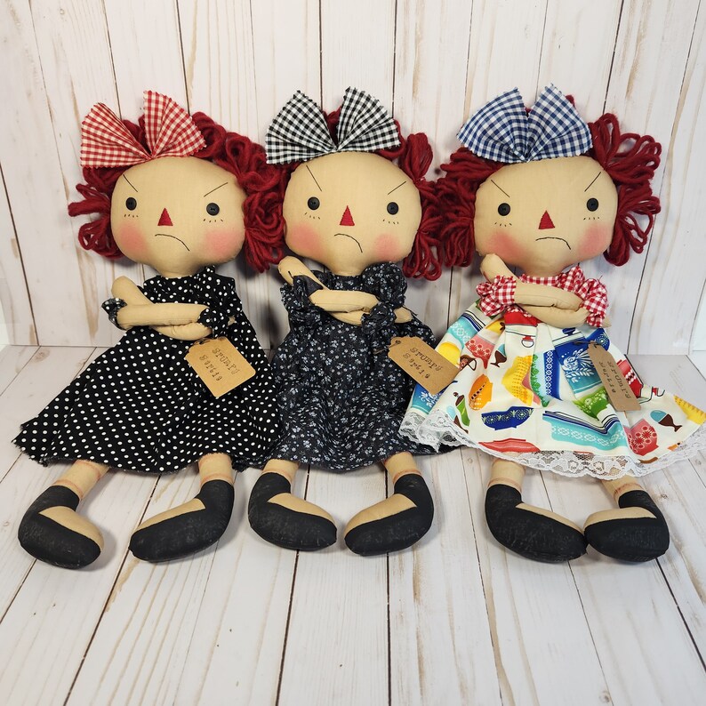 Grumpy Gertie Mad Face Doll Arms Crossed in Vintage Pyrex Dress, Sad ...