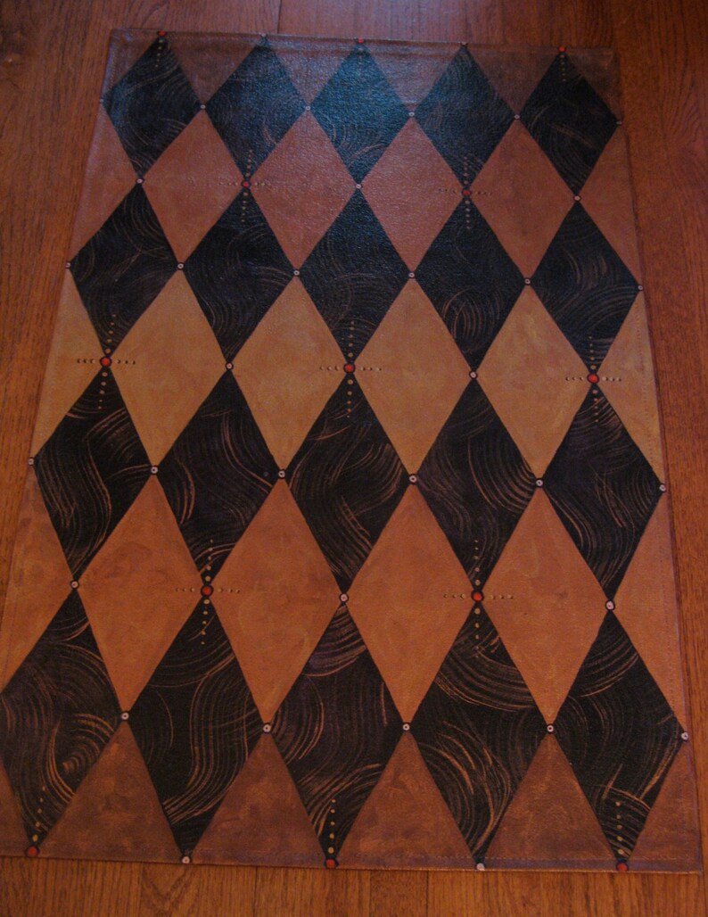 Floorcloth Rug Harlequin Pattern in copper bronze and black Etsy