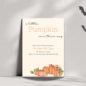 little pumpkin is on the way baby shower invitation template, Halloween theme baby shower invitation, editable baby shower invitation