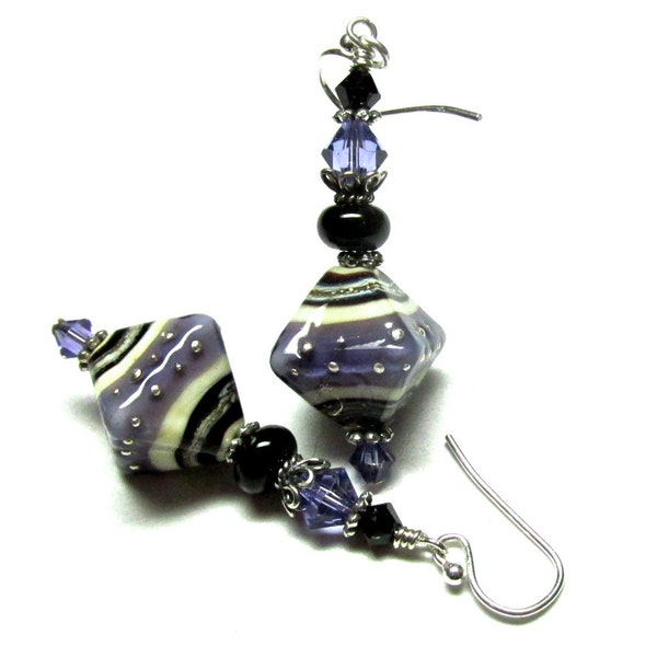 Purple Earrings Unique Earrings Glass Bead Earrings Lampwork Earrings Artisan Earrings Beaded Earrings Glass Earrings Dangle Earrings