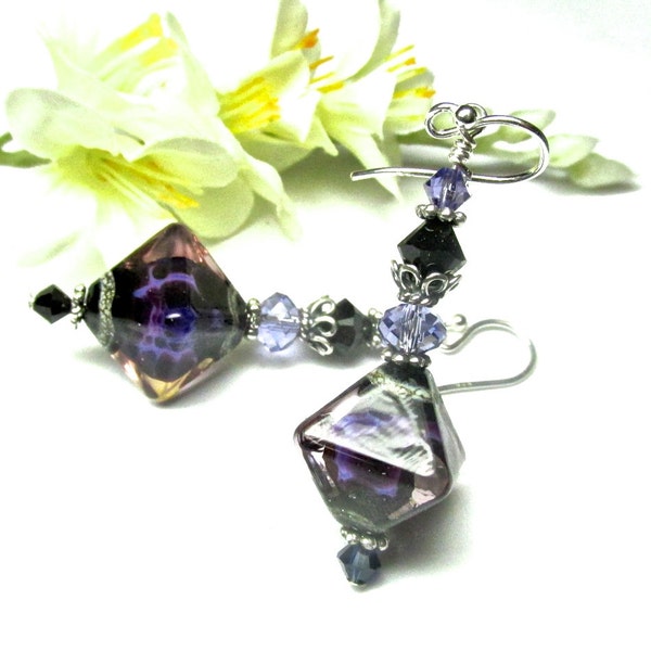 Purple Earrings Unique Earrings Glass Bead Earrings Lampwork Earrings Artisan Earrings Beaded Earrings Glass Earrings Dangle Earrings