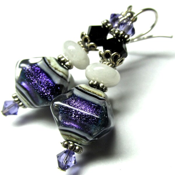 Sparkly Earrings Purple Earrings, Dichroic Glass Earrings, Lampwork Earrings, Handmade Earrings, Artisan Earrings, Glass Lampwork Earrings