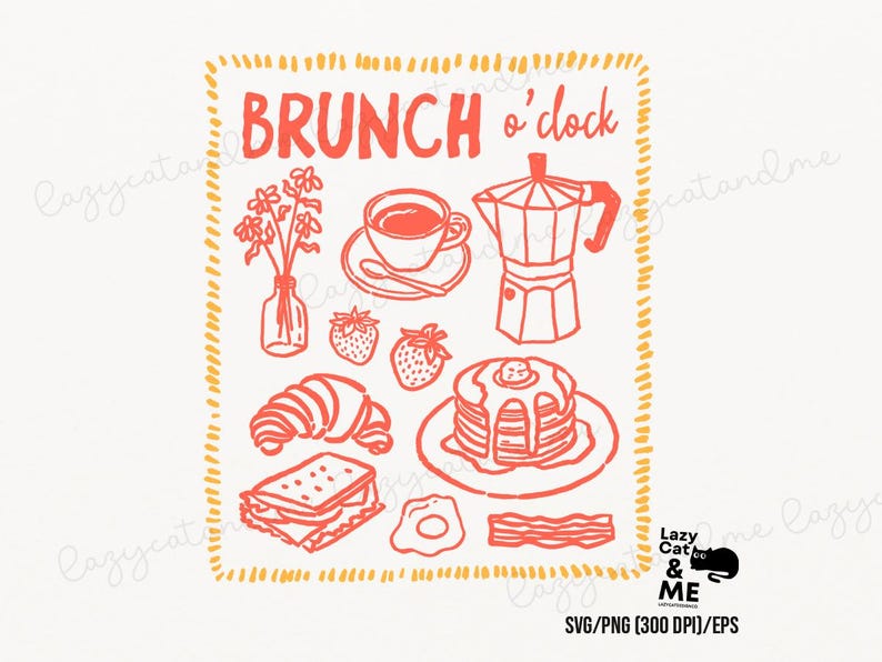 Brunch Trendy Hand Drawn Illustration SVG PNG EPS - Etsy