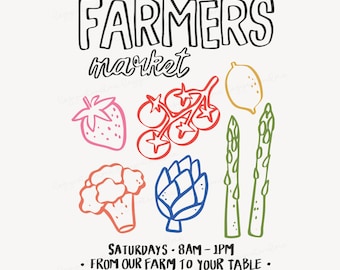 Farmers Market Trendy Hand-Drawn Illustration SVG PNG EPS